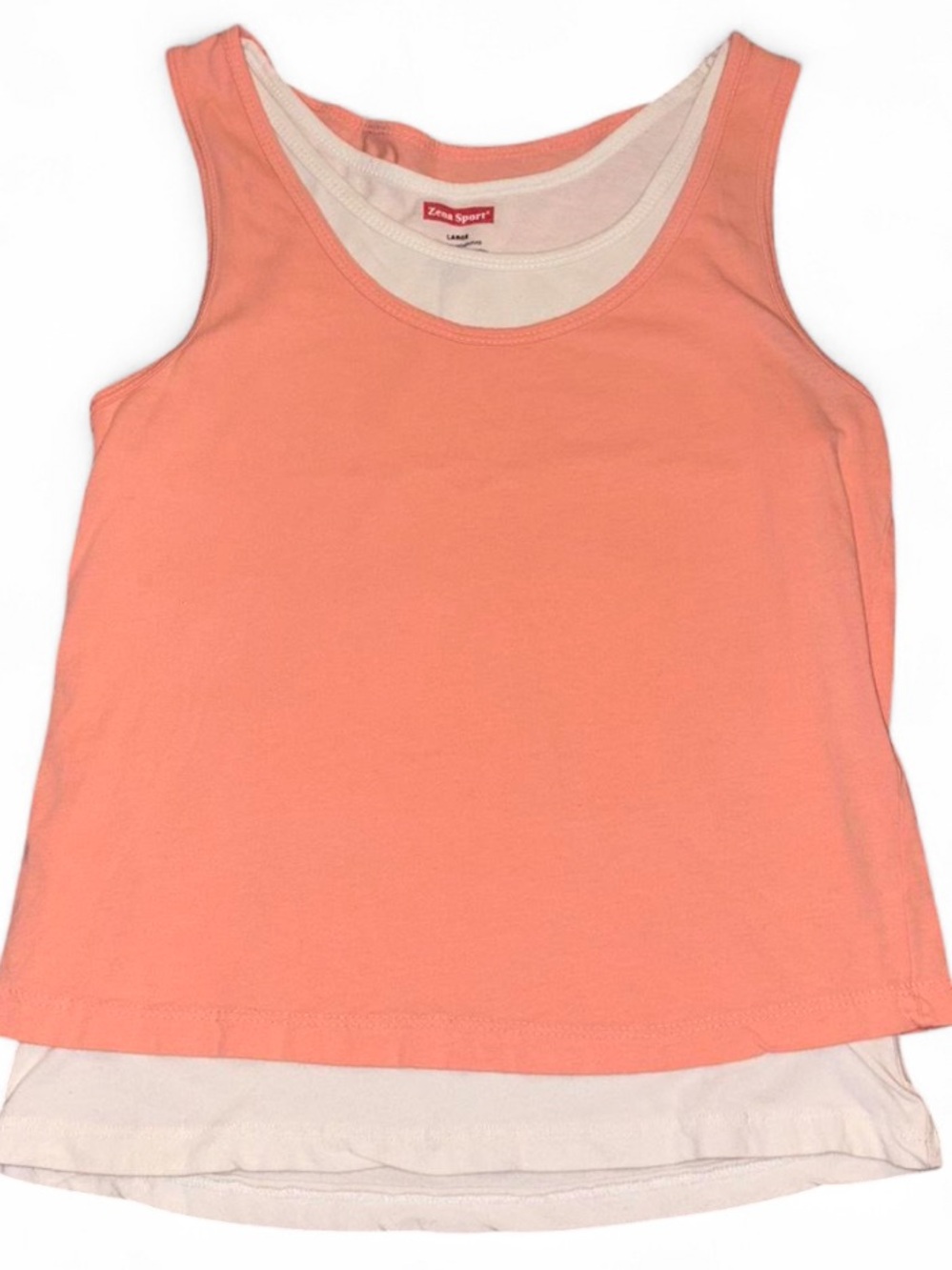 Zella Sport Coral Tank with Cream Layered Hem